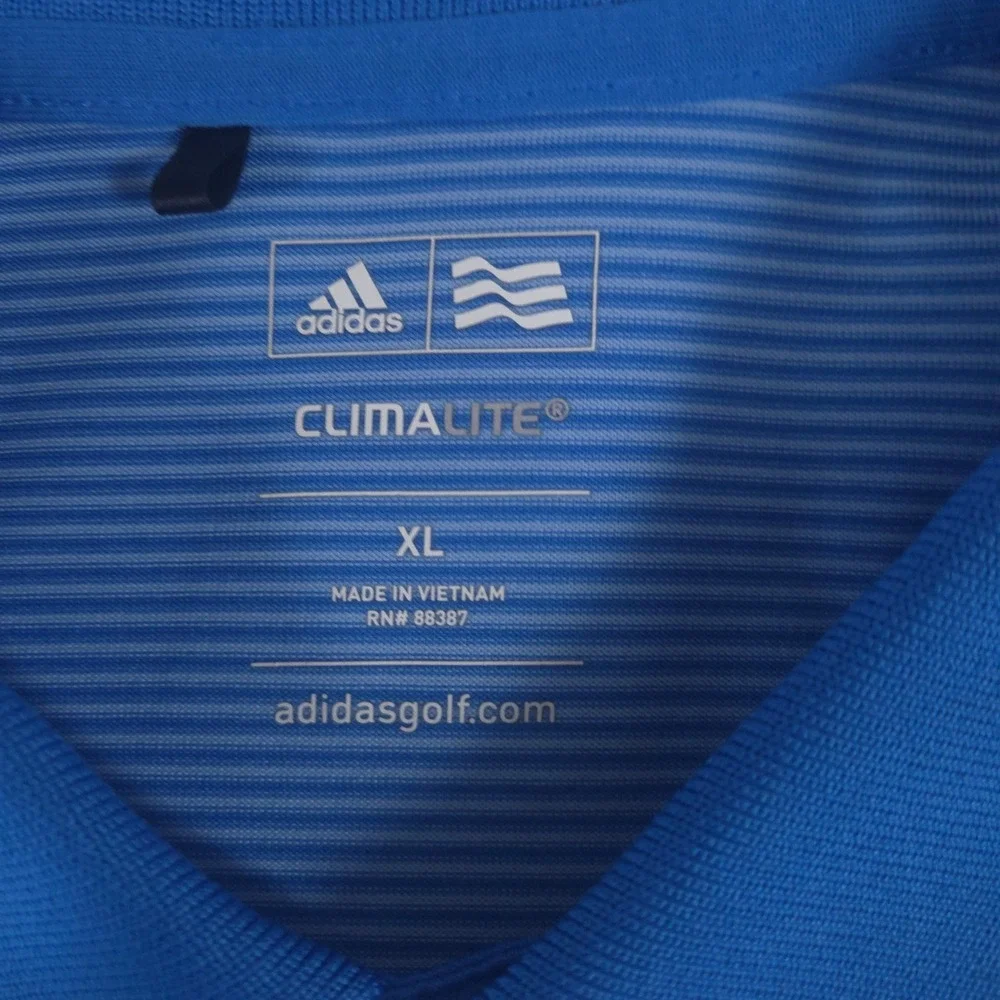 Adidas Polo Shirt Mens XL Blue Climalite Striped Short Sleeve Moisture Wicking